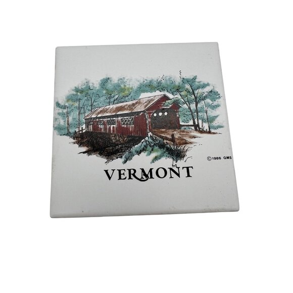 Vintage Vermont Covered Bridge 4.25" Ceramic Wall Tile Rustic Decor USA - Picture 1 of 4